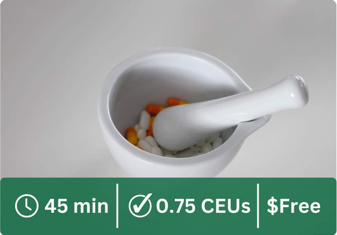 This course is 45 minutes, 0.75 CEUs, and is free.